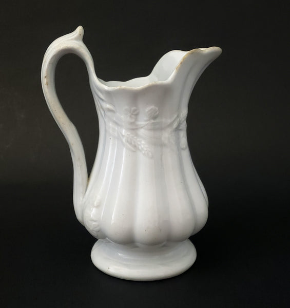 Antique White Ironstone Cream Pitcher 7" Wheat & Clover by Turner & Tomkinson England