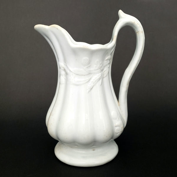 Antique White Ironstone Cream Pitcher 7" Wheat & Clover by Turner & Tomkinson England
