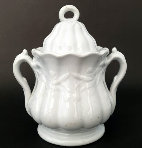 Antique White Ironstone Covered Sugar Bowl Wheat & Clover Tomkinson Bro & Co England