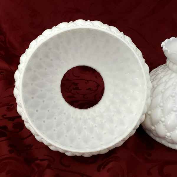 White Glass Student Lamp Shades Diamond Quilted Pattern 6.5 " Fitter Set of 2
