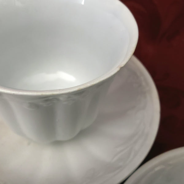 Antique White Ironstone Handleless Cups and Saucers Wheat Clover Turner & Tomkinson