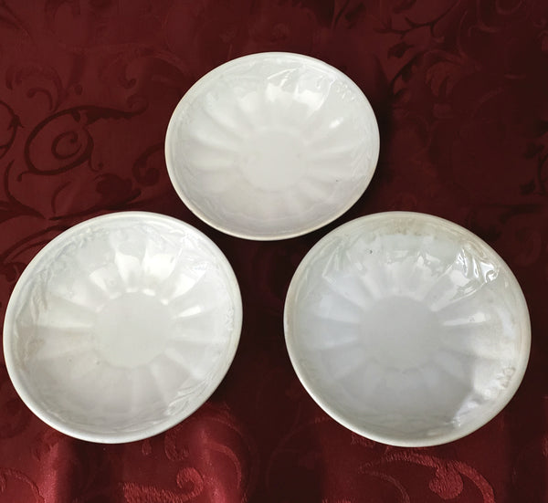 Antique White Ironstone Handleless Cups and Saucers Wheat Clover Turner & Tomkinson