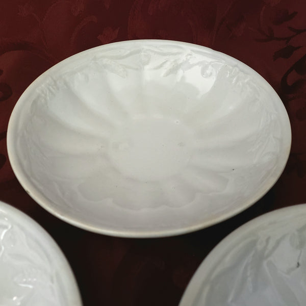 Antique White Ironstone Handleless Cups and Saucers Wheat Clover Turner & Tomkinson