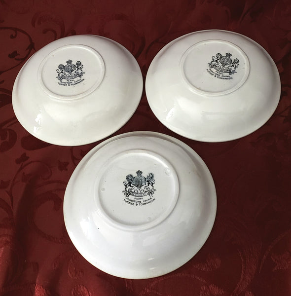 Antique White Ironstone Handleless Cups and Saucers Wheat Clover Turner & Tomkinson