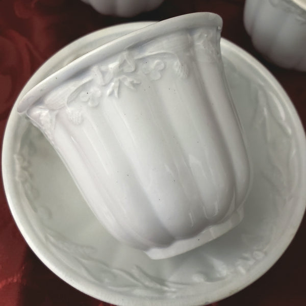 Antique White Ironstone Handleless Cups and Saucers Wheat Clover Turner & Tomkinson