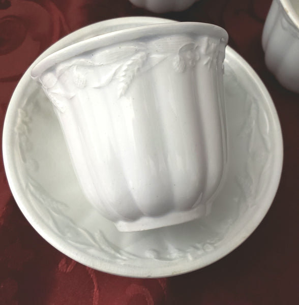 Antique White Ironstone Handleless Cups and Saucers Wheat Clover Turner & Tomkinson