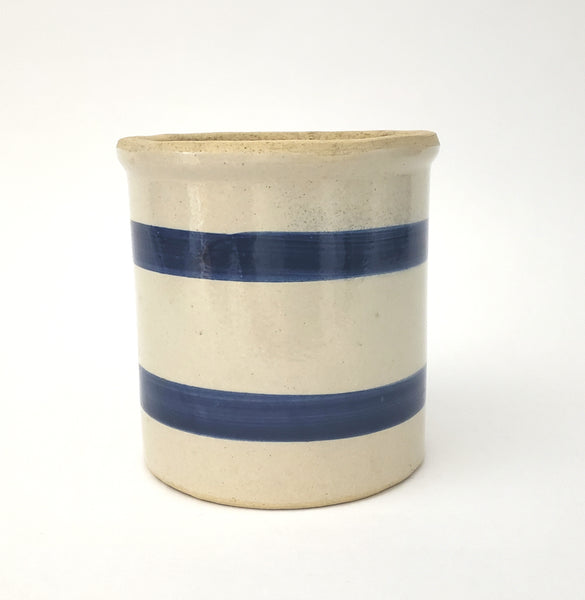 Vintage 1 Quart Glazed Stoneware Crock Double Blue Bands