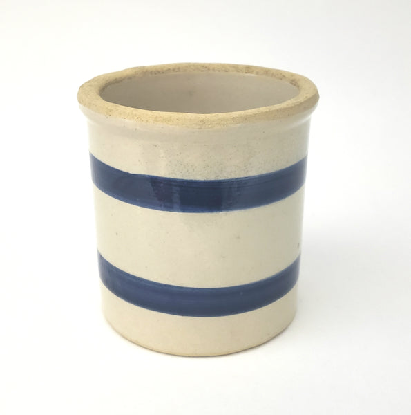 Vintage 1 Quart Glazed Stoneware Crock Double Blue Bands