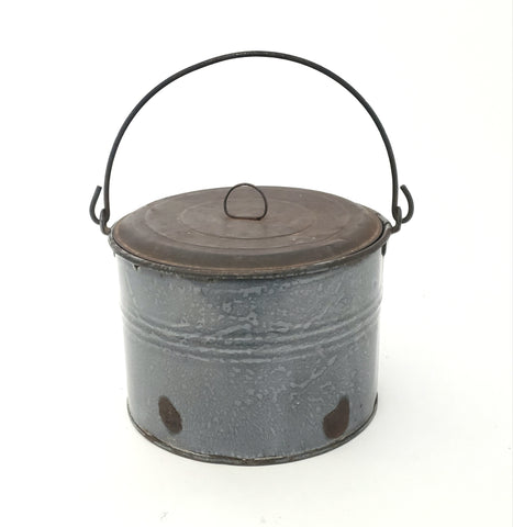 Antique Country Farmhouse Enamel Berry Bucket Lid and Bail Handle