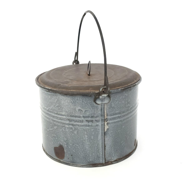 Antique Country Farmhouse Enamel Berry Bucket Lid and Bail Handle