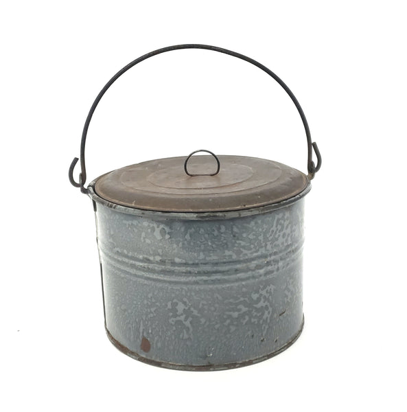 Antique Country Farmhouse Enamel Berry Bucket Lid and Bail Handle
