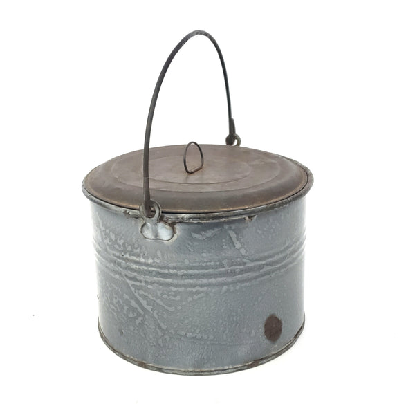 Antique Country Farmhouse Enamel Berry Bucket Lid and Bail Handle