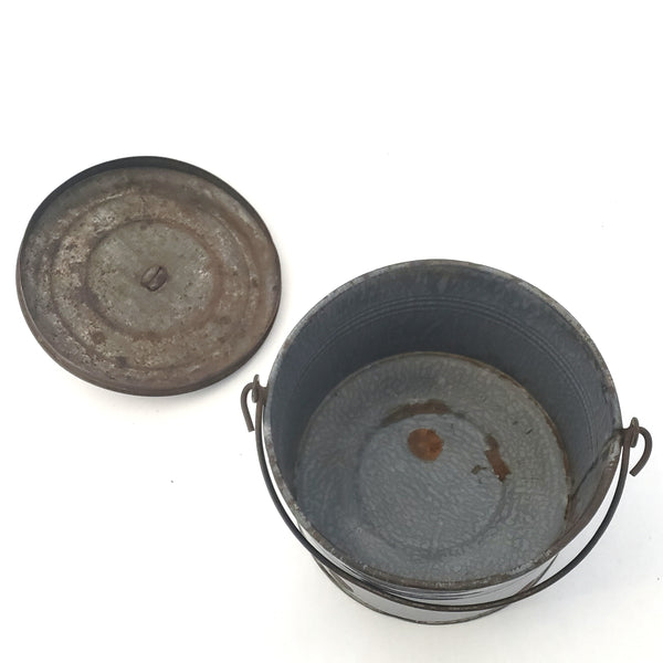 Antique Country Farmhouse Enamel Berry Bucket Lid and Bail Handle