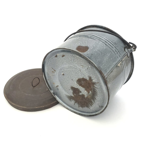 Antique Country Farmhouse Enamel Berry Bucket Lid and Bail Handle