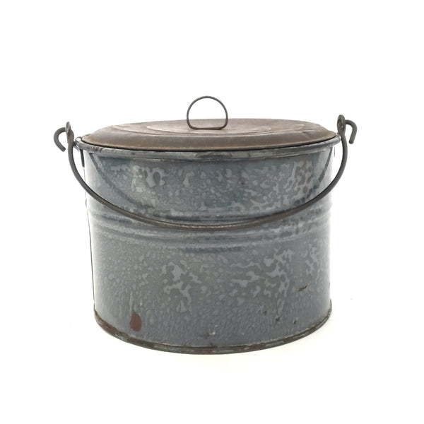 Antique Country Farmhouse Enamel Berry Bucket Lid and Bail Handle