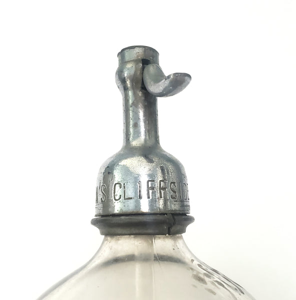 Vintage MIAMI DRY Clear and Green Glass Siphon Seltzer Bottle Sparkling Water