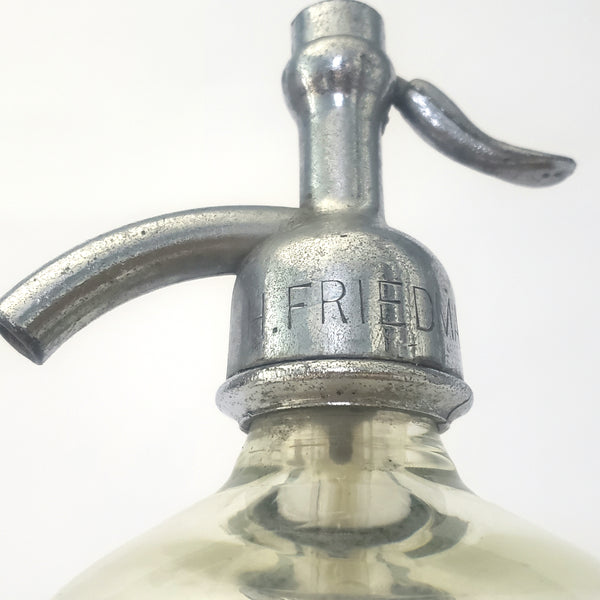 Vintage H. FRIEDMAN Siphon Seltzer Bottle Clear with Etching Philadelphia PA