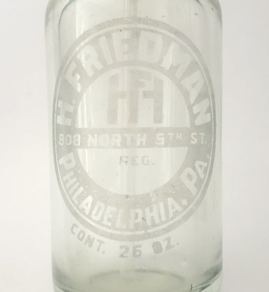 Vintage H. FRIEDMAN Siphon Seltzer Bottle Clear with Etching Philadelphia PA