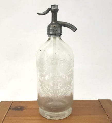 Vintage Clear Siphon Seltzer Bottle L. CLIEMEN Mineral Waters Philadelphia PA