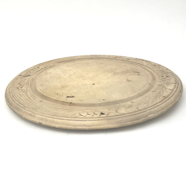 Early Victorian Round Carved Wood Bread Board 11 1/2 in