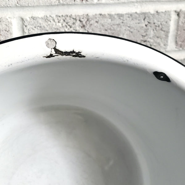 Large Farmhouse White Enamelware Basin with Black Trim