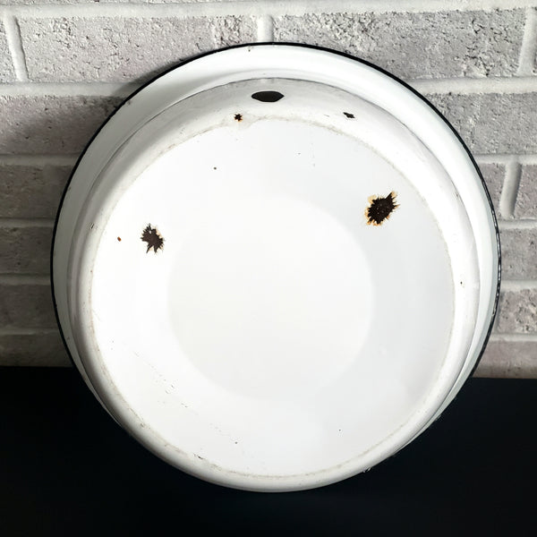 Large Farmhouse White Enamelware Basin with Black Trim