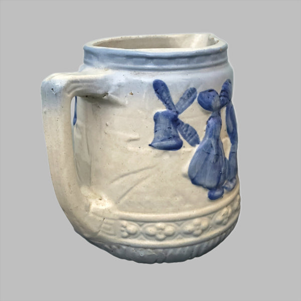 Brush McCoy Salt Glazed Blue Stoneware Pottery Pitcher Dutch Girl & Boy Kissing