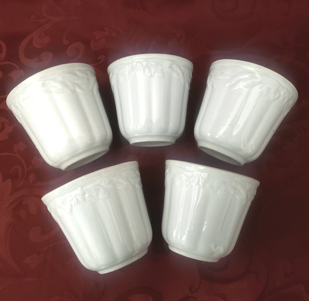 Antique White Ironstone Handleless Cups Wheat & Clover EnglandAntique White Ironstone Handleless Cups Set of 5 Wheat & Clover England