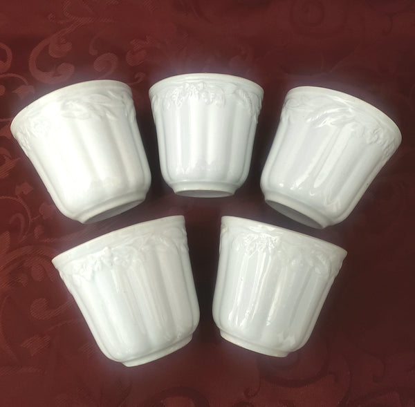 Antique White Ironstone Handleless Cups Set of 5 Wheat & Clover England
