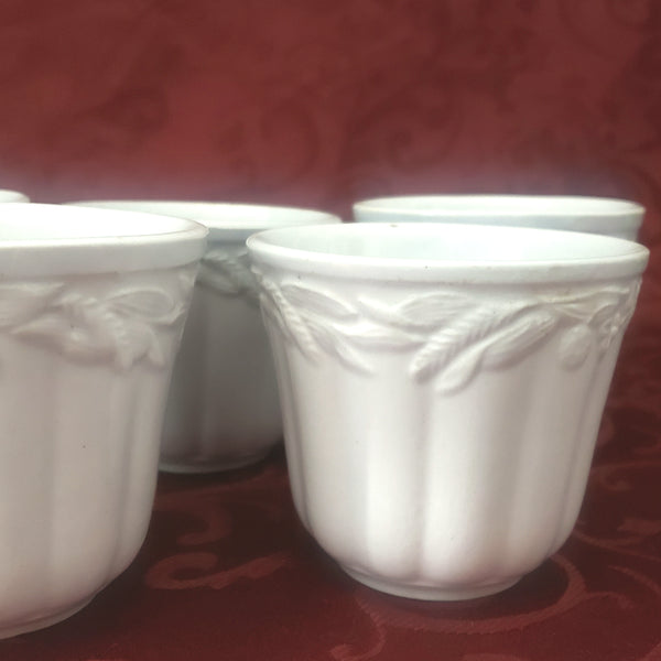 Antique White Ironstone Handleless Cups Set of 5 Wheat & Clover England