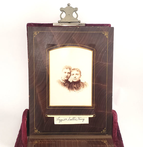 Antique Victorian Red Velvet Photo Album with Portrait Cabinet Cards with Names