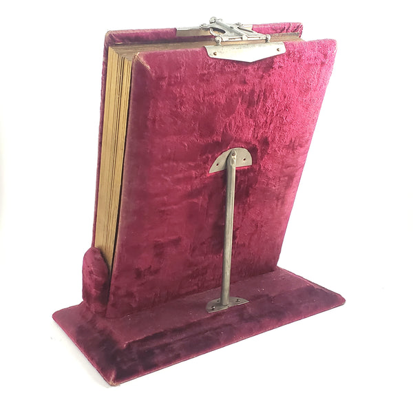 Antique Victorian Red Velvet Photo Album on Stand with 35 Portrait Cabinet Cards  c. 1882