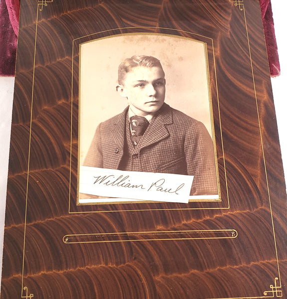 Antique Victorian Red Velvet Photo Album with Portrait Cabinet Cards with Names