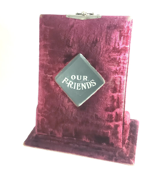 Antique Victorian Red Velvet Photo Album with Portrait Cabinet Cards with Names