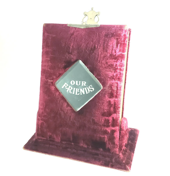 Antique Victorian Red Velvet Photo Album with Portrait Cabinet Cards with Names