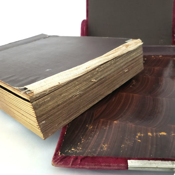 Antique Victorian Red Velvet Photo Album with Portrait Cabinet Cards with Names