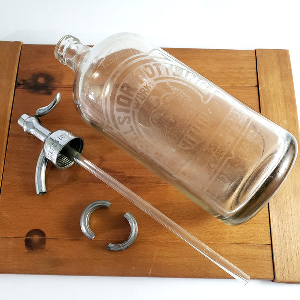 Antique Clear Siphon Seltzer Bottle EXCELSIOR BOTTLING WORKS Newark New Jersey