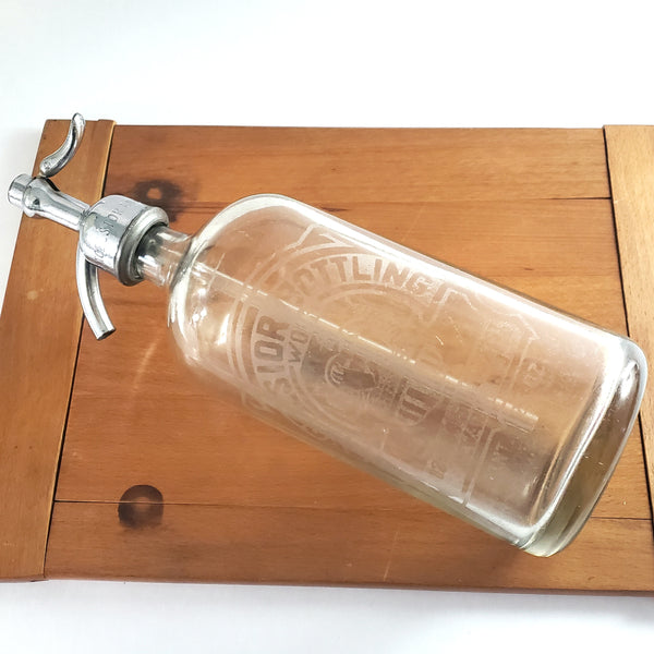 Antique Clear Siphon Seltzer Bottle EXCELSIOR BOTTLING WORKS Newark New Jersey