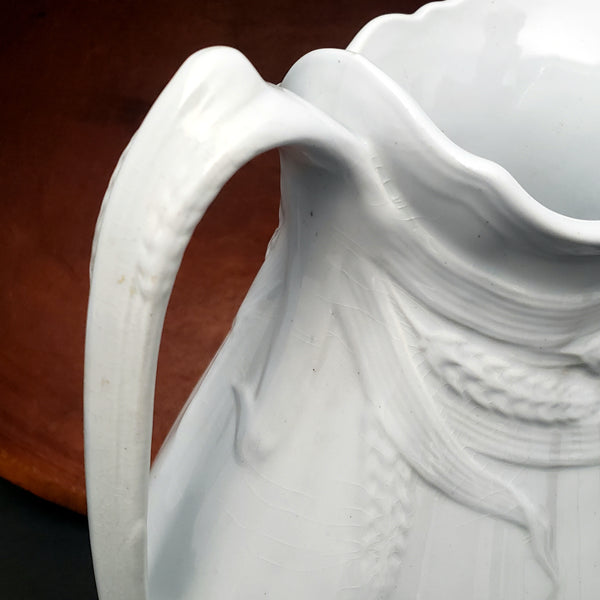 Antique White Ironstone Pitcher and Basin Wheat Pattern Turner, Goddard & Co. England