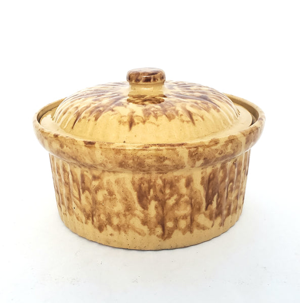 Antique Rockingham Glazed Yellow Ware Lidded Crock Bowl Original Lid