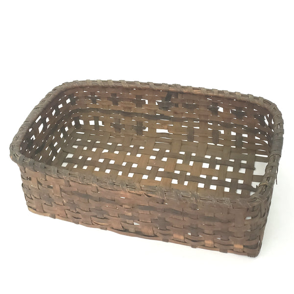 Antique Rustic Woven Wood Splint Basket Rectangular