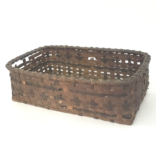 Antique Rustic Woven Wood Splint Basket Rectangular