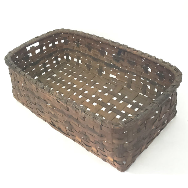Antique Rustic Woven Wood Splint Basket Rectangular