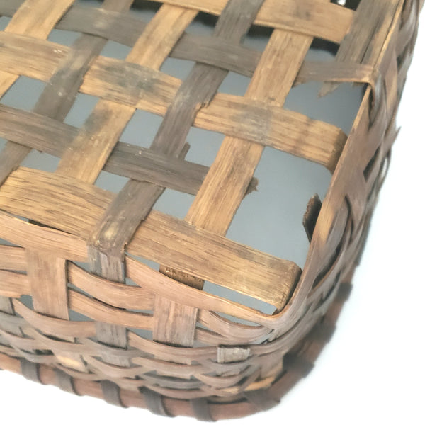 Antique Rustic Woven Wood Splint Basket Rectangular