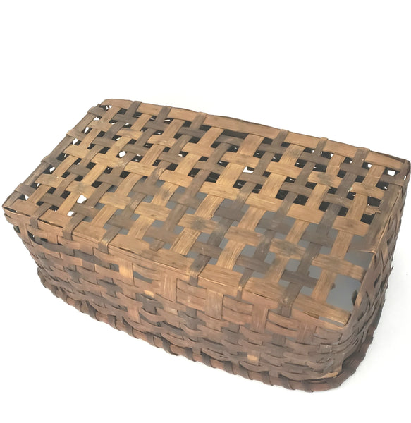 Antique Rustic Woven Wood Splint Basket Rectangular