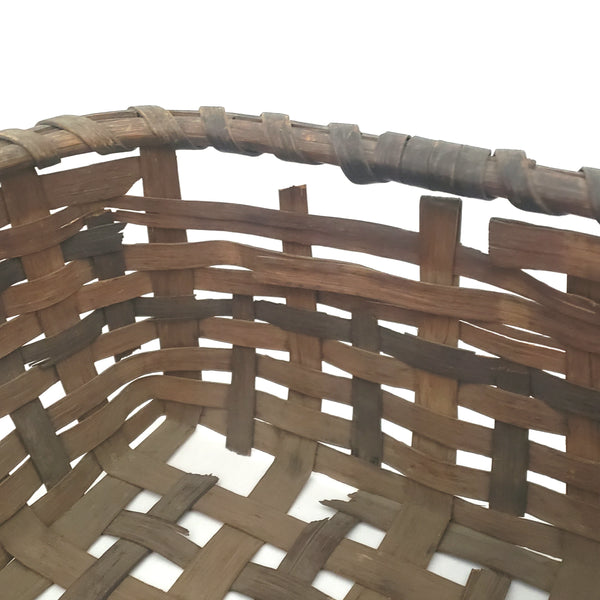 Antique Rustic Woven Wood Splint Basket Rectangular