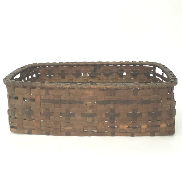 Antique Rustic Woven Wood Splint Basket Rectangular