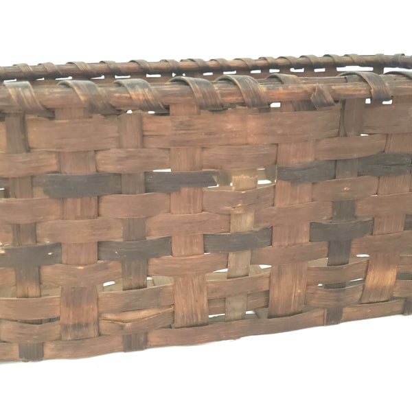 Antique Rustic Woven Wood Splint Basket Rectangular