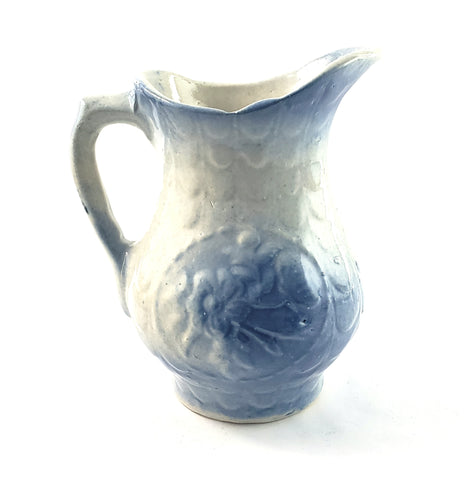 Antique Blue and White Salt Glazed Stoneware Pitcher - Ewer 7"