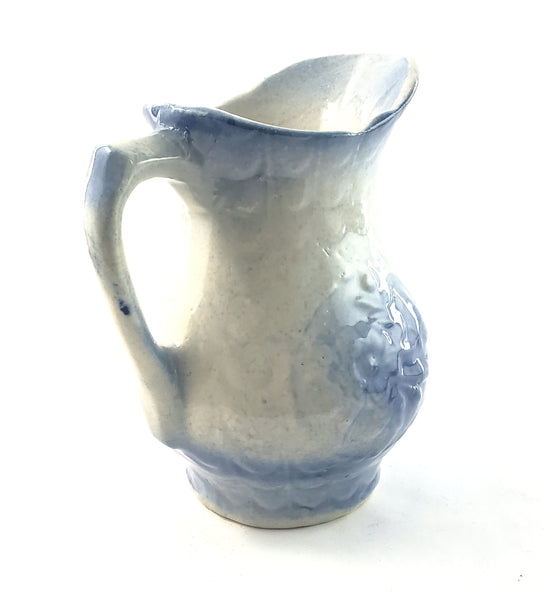 Antique Blue and White Salt Glazed Stoneware Pitcher - Ewer 7"